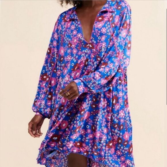 Free People Dresses & Skirts - Free People Daisy Jane Botanical Floral Mini Dress Blue Pink XS FLAW